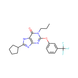 CCCn1c(Oc2cccc(C(F)(F)F)c2)nc2nc(C3CCCC3)[nH]c2c1=O ZINC000205146362