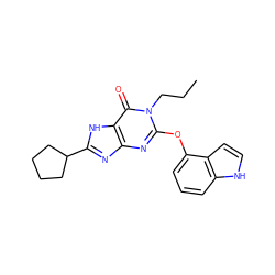 CCCn1c(Oc2cccc3[nH]ccc23)nc2nc(C3CCCC3)[nH]c2c1=O ZINC000117381512