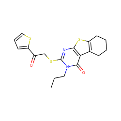 CCCn1c(SCC(=O)c2cccs2)nc2sc3c(c2c1=O)CCCC3 ZINC000653739223