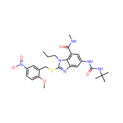 CCCn1c(SCc2cc([N+](=O)[O-])ccc2OC)nc2cc(NC(=O)NC(C)(C)C)cc(C(=O)NC)c21 ZINC000028524706