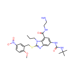 CCCn1c(SCc2cc([N+](=O)[O-])ccc2OC)nc2cc(NC(=O)NC(C)(C)C)cc(C(=O)NCCN)c21 ZINC000028525221