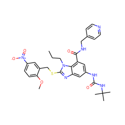 CCCn1c(SCc2cc([N+](=O)[O-])ccc2OC)nc2cc(NC(=O)NC(C)(C)C)cc(C(=O)NCc3ccncc3)c21 ZINC000028523172