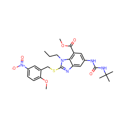 CCCn1c(SCc2cc([N+](=O)[O-])ccc2OC)nc2cc(NC(=O)NC(C)(C)C)cc(C(=O)OC)c21 ZINC000028525050