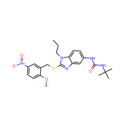 CCCn1c(SCc2cc([N+](=O)[O-])ccc2OC)nc2cc(NC(=O)NC(C)(C)C)ccc21 ZINC000028524009