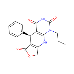 CCCn1c2c(c(=O)[nH]c1=O)[C@H](c1ccccc1)C1=C(COC1=O)N2 ZINC000004495950