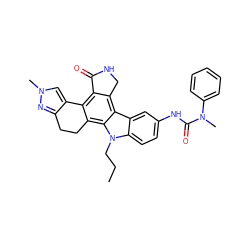 CCCn1c2ccc(NC(=O)N(C)c3ccccc3)cc2c2c3c(c4c(c21)CCc1nn(C)cc1-4)C(=O)NC3 ZINC000036338909