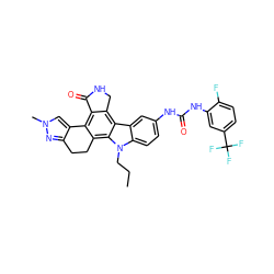 CCCn1c2ccc(NC(=O)Nc3cc(C(F)(F)F)ccc3F)cc2c2c3c(c4c(c21)CCc1nn(C)cc1-4)C(=O)NC3 ZINC000036338920