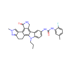 CCCn1c2ccc(NC(=O)Nc3cc(C)ccc3F)cc2c2c3c(c4c(c21)CCc1nn(C)cc1-4)C(=O)NC3 ZINC000036338906