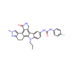 CCCn1c2ccc(NC(=O)Nc3ccc(F)cc3)cc2c2c3c(c4c(c21)CCc1nn(C)cc1-4)C(=O)NC3 ZINC000036338911