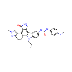 CCCn1c2ccc(NC(=O)Nc3ccc(N(C)C)cc3)cc2c2c3c(c4c(c21)CCc1nn(C)cc1-4)C(=O)NC3 ZINC000036338919