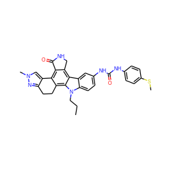 CCCn1c2ccc(NC(=O)Nc3ccc(SC)cc3)cc2c2c3c(c4c(c21)CCc1nn(C)cc1-4)C(=O)NC3 ZINC000036338899