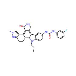 CCCn1c2ccc(NC(=O)Nc3cccc(F)c3)cc2c2c3c(c4c(c21)CCc1nn(C)cc1-4)C(=O)NC3 ZINC000036338912