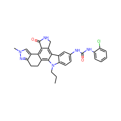 CCCn1c2ccc(NC(=O)Nc3ccccc3Cl)cc2c2c3c(c4c(c21)CCc1nn(C)cc1-4)C(=O)NC3 ZINC000036338916