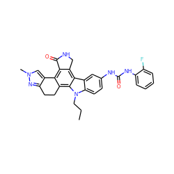 CCCn1c2ccc(NC(=O)Nc3ccccc3F)cc2c2c3c(c4c(c21)CCc1nn(C)cc1-4)C(=O)NC3 ZINC000036338913