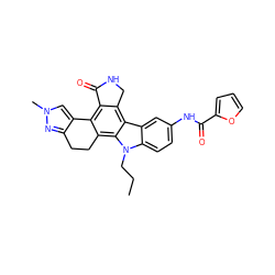 CCCn1c2ccc(NC(=O)c3ccco3)cc2c2c3c(c4c(c21)CCc1nn(C)cc1-4)C(=O)NC3 ZINC000036338929