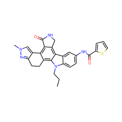 CCCn1c2ccc(NC(=O)c3cccs3)cc2c2c3c(c4c(c21)CCc1nn(C)cc1-4)C(=O)NC3 ZINC000036338927