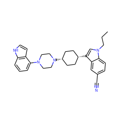 CCCn1cc([C@H]2CC[C@@H](N3CCN(c4cccc5[nH]ccc45)CC3)CC2)c2cc(C#N)ccc21 ZINC000101180818