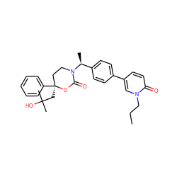 CCCn1cc(-c2ccc([C@H](C)N3CC[C@](CC(C)(C)O)(c4ccccc4)OC3=O)cc2)ccc1=O ZINC000096178590