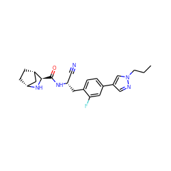 CCCn1cc(-c2ccc(C[C@@H](C#N)NC(=O)[C@H]3N[C@@H]4CC[C@H]3C4)c(F)c2)cn1 ZINC000219308378