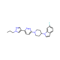 CCCn1cc(-c2ccc(N3CCC(n4ccc5ccc(F)cc54)CC3)nn2)cn1 ZINC000206100492