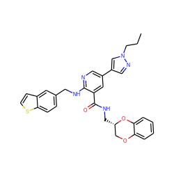 CCCn1cc(-c2cnc(NCc3ccc4sccc4c3)c(C(=O)NC[C@H]3COc4ccccc4O3)c2)cn1 ZINC000473135138