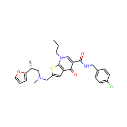 CCCn1cc(C(=O)NCc2ccc(Cl)cc2)c(=O)c2cc(CN(C)C[C@@H](C)c3ccco3)sc21 ZINC000028901679