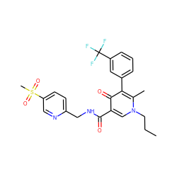 CCCn1cc(C(=O)NCc2ccc(S(C)(=O)=O)cn2)c(=O)c(-c2cccc(C(F)(F)F)c2)c1C ZINC001772618947