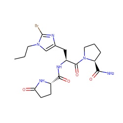 CCCn1cc(C[C@H](NC(=O)[C@@H]2CCC(=O)N2)C(=O)N2CCC[C@H]2C(N)=O)nc1Br ZINC000653729353