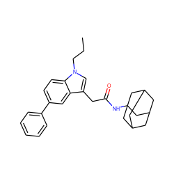 CCCn1cc(CC(=O)NC23CC4CC(CC(C4)C2)C3)c2cc(-c3ccccc3)ccc21 ZINC000084731163