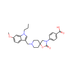 CCCn1cc(CN2CCC3(CC2)CN(c2ccc(C(=O)O)cc2)C(=O)O3)c2ccc(OC)cc21 ZINC000169702663