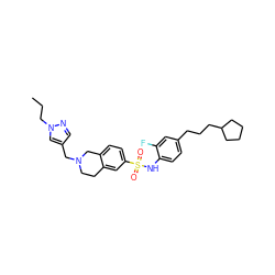 CCCn1cc(CN2CCc3cc(S(=O)(=O)Nc4ccc(CCCC5CCCC5)cc4F)ccc3C2)cn1 ZINC000220155577