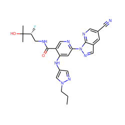 CCCn1cc(Nc2cc(-n3ncc4cc(C#N)cnc43)ncc2C(=O)NC[C@@H](F)C(C)(C)O)cn1 ZINC001772592971