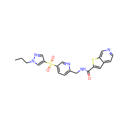 CCCn1cc(S(=O)(=O)c2ccc(CNC(=O)c3cc4ccncc4s3)nc2)cn1 ZINC001772631137