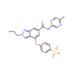 CCCn1cc2c(Oc3ccc(S(C)(=O)=O)cc3)cc(C(=O)Nc3cnc(C)cn3)cc2n1 ZINC000095560698