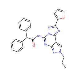 CCCn1cc2c(nc(NC(=O)C(c3ccccc3)c3ccccc3)n3nc(-c4ccco4)nc23)n1 ZINC000045285927