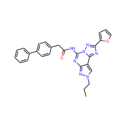 CCCn1cc2c(nc(NC(=O)Cc3ccc(-c4ccccc4)cc3)n3nc(-c4ccco4)nc23)n1 ZINC000045261877