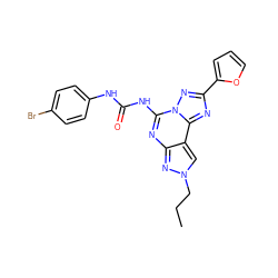 CCCn1cc2c(nc(NC(=O)Nc3ccc(Br)cc3)n3nc(-c4ccco4)nc23)n1 ZINC000013472352