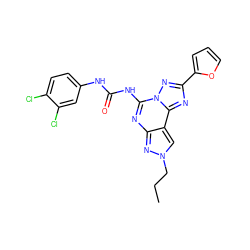 CCCn1cc2c(nc(NC(=O)Nc3ccc(Cl)c(Cl)c3)n3nc(-c4ccco4)nc23)n1 ZINC000013472348