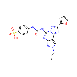 CCCn1cc2c(nc(NC(=O)Nc3ccc(S(=O)(=O)O)cc3)n3nc(-c4ccco4)nc23)n1 ZINC000013472347