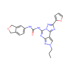 CCCn1cc2c(nc(NC(=O)Nc3ccc4c(c3)COC4)n3nc(-c4ccco4)nc23)n1 ZINC000066258391