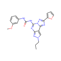 CCCn1cc2c(nc(NC(=O)Nc3cccc(OC)c3)n3nc(-c4ccco4)nc23)n1 ZINC000013472356