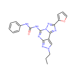 CCCn1cc2c(nc(NC(=O)Nc3ccccc3)n3nc(-c4ccco4)nc23)n1 ZINC000013472346