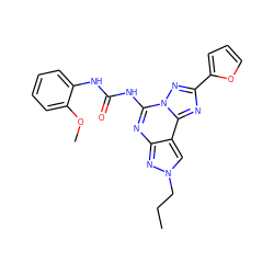 CCCn1cc2c(nc(NC(=O)Nc3ccccc3OC)n3nc(-c4ccco4)nc23)n1 ZINC000013472355