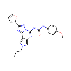 CCCn1cc2nc(NC(=O)Nc3ccc(OC)cc3)n3nc(-c4ccco4)nc3c2c1 ZINC000073220874