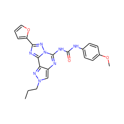 CCCn1cc2nc(NC(=O)Nc3ccc(OC)cc3)n3nc(-c4ccco4)nc3c2n1 ZINC000082158087