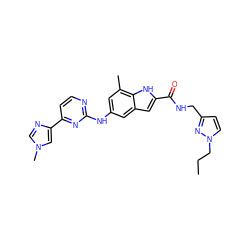 CCCn1ccc(CNC(=O)c2cc3cc(Nc4nccc(-c5cn(C)cn5)n4)cc(C)c3[nH]2)n1 ZINC000205653902