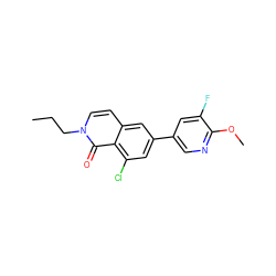 CCCn1ccc2cc(-c3cnc(OC)c(F)c3)cc(Cl)c2c1=O ZINC000066066157