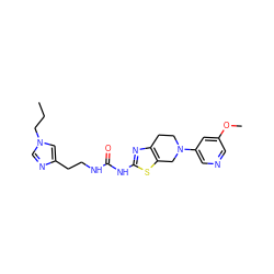 CCCn1cnc(CCNC(=O)Nc2nc3c(s2)CN(c2cncc(OC)c2)CC3)c1 ZINC000473135633