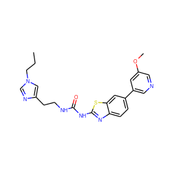 CCCn1cnc(CCNC(=O)Nc2nc3ccc(-c4cncc(OC)c4)cc3s2)c1 ZINC000098208337