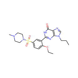 CCCn1cnc2c(=O)[nH]c(-c3cc(S(=O)(=O)N4CCN(C)CC4)ccc3OCC)nc21 ZINC000028341211